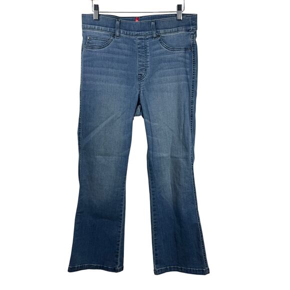 Spanx Jeans Women L Blue Indigo Cropped Kick Flare Pants Denim Pull On Spring - Picture 1 of 8